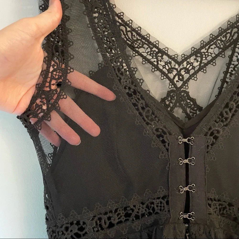 Free People Victoria Black Crochet Lace Mini Dress - Picture 9 of 13